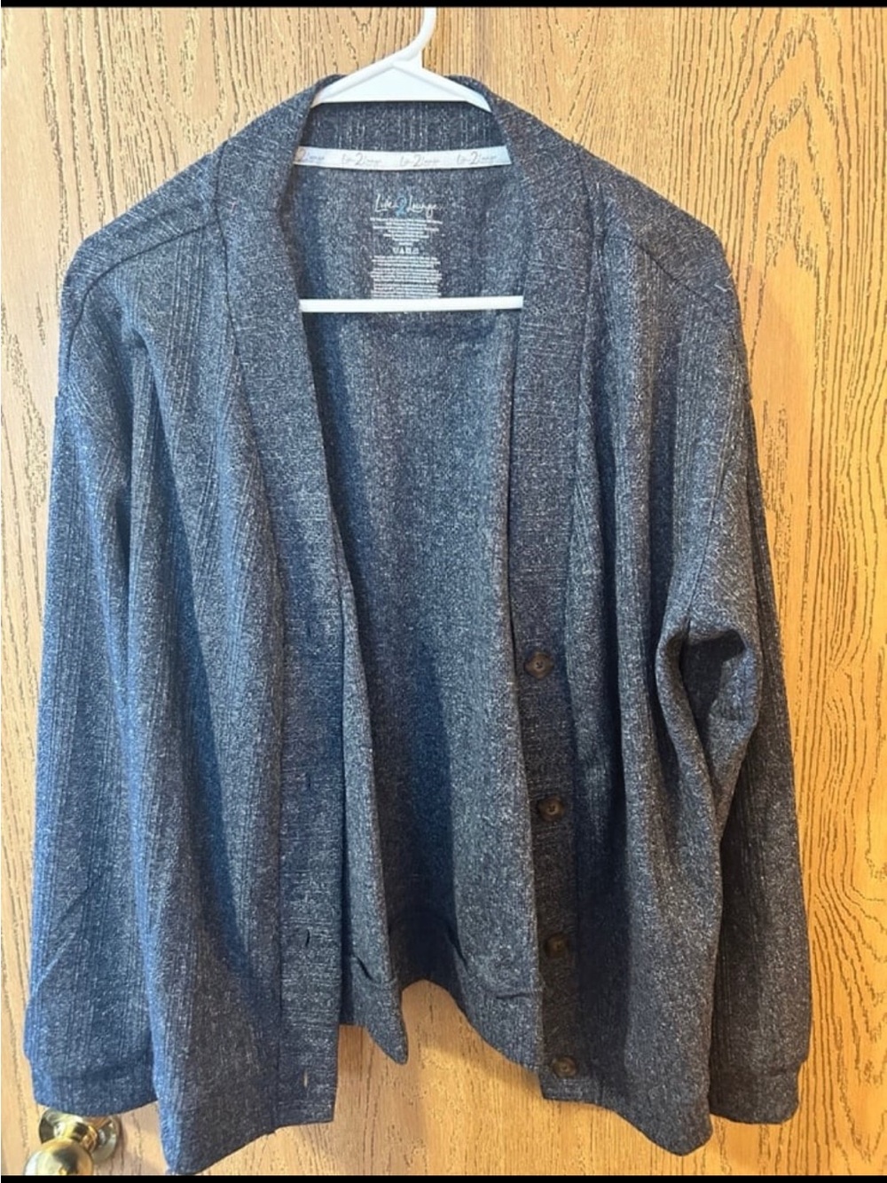 Heathered Blue Button-Front Women's 3 Piece Pajama with Cardigan Set